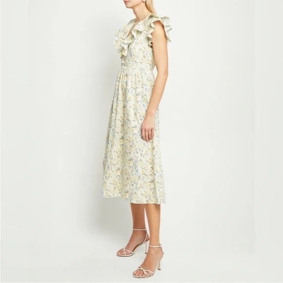 NWOT O.P.T. Kate Floral Ruffle Collar Midi Dress Women’s Small - Picture 4 of 16